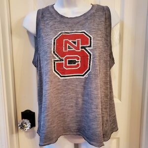 NC State Rivalry Threads Charcoal Muscle Tee with Bold Red Emblem Sz L